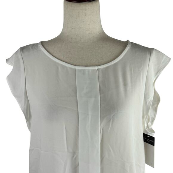 TAHARI ASL CAP SLEEVE PLEAT FRONT CAREER BLOUSE IN IVORY NWT WOMEN'S SIZE LARGE - Picture 5 of 16